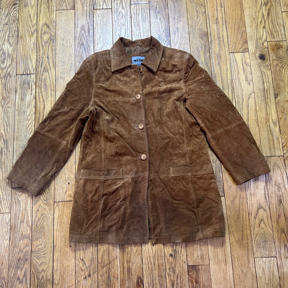 Bernardo Fashions Brown Suede Leather Jacket Button Front Coat Womens Medium